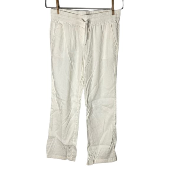Ann Taylor Pants - Ann Taylor White Wide Leg Pants Linen Blend Drawstring Size Medium Beach Coastal